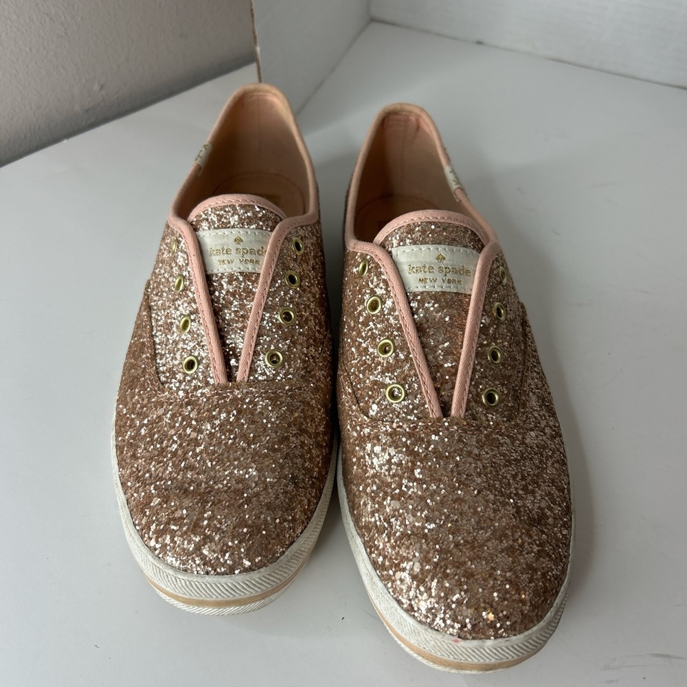 Kate Spade x Keds Women's Glitter Sneakers - Rose Gold and Pink. Glamour Casual